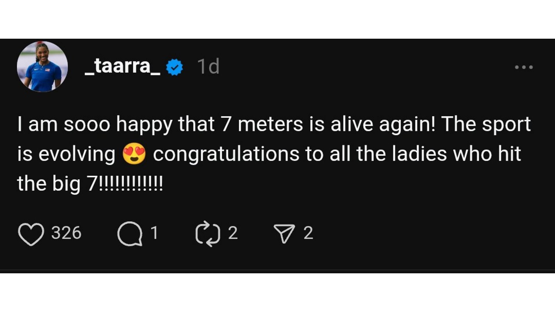 Screenshot of Davis-Woodhall's Threads post - Source: via @_taarra_ on Threads